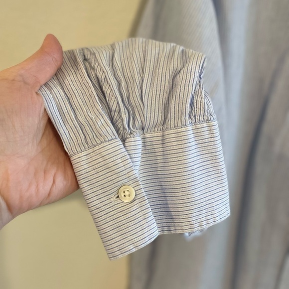 Billy Reid Men's Button Front XXL Blue White Striped 1/2 Button Linen Cotton - Picture 10 of 16